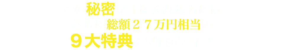 この秘密を手に入れる方には さらに総額２１万円相当の ９大特典をプレゼント！